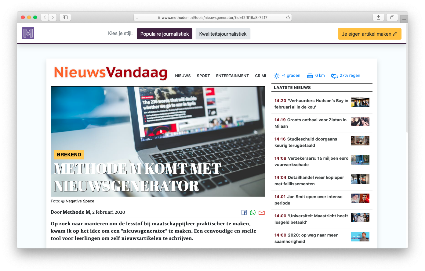 Schermafbeelding Nieuwsgenerator